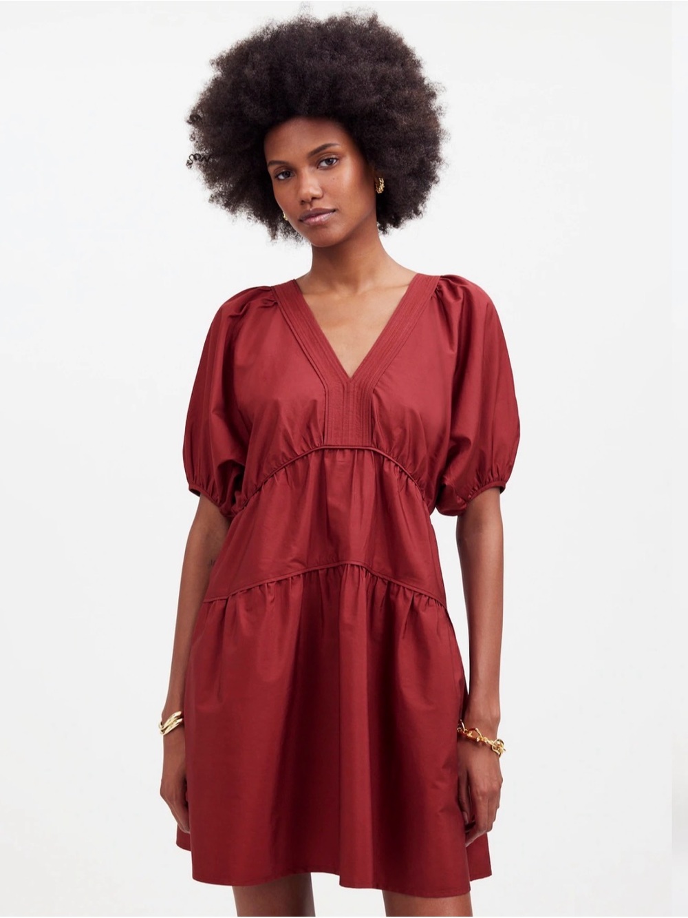 Madewell Puff-Sleeve Mini Dress in Poplin Claret Size XS NWT